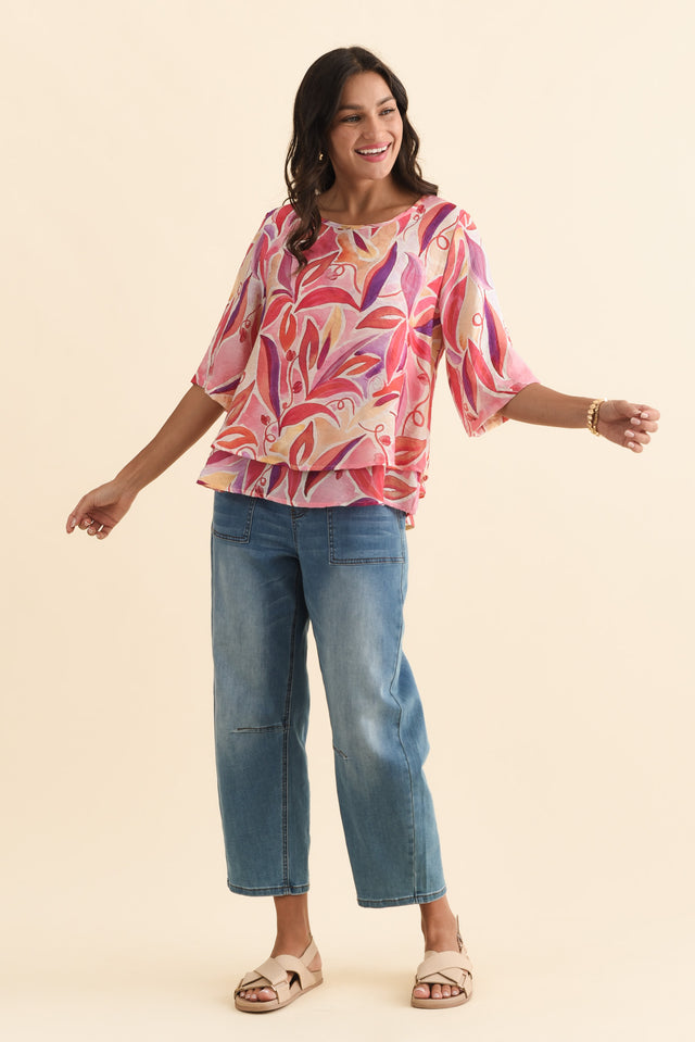 Folk Pink Flower Frill Top,Brunette model,alt text|model:Brontie image 7