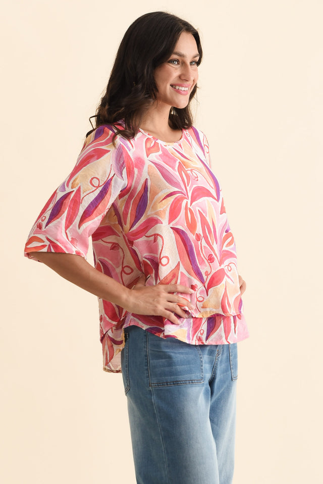 Folk Pink Flower Frill Top,Brunette model,alt text|model:Brontie image 4