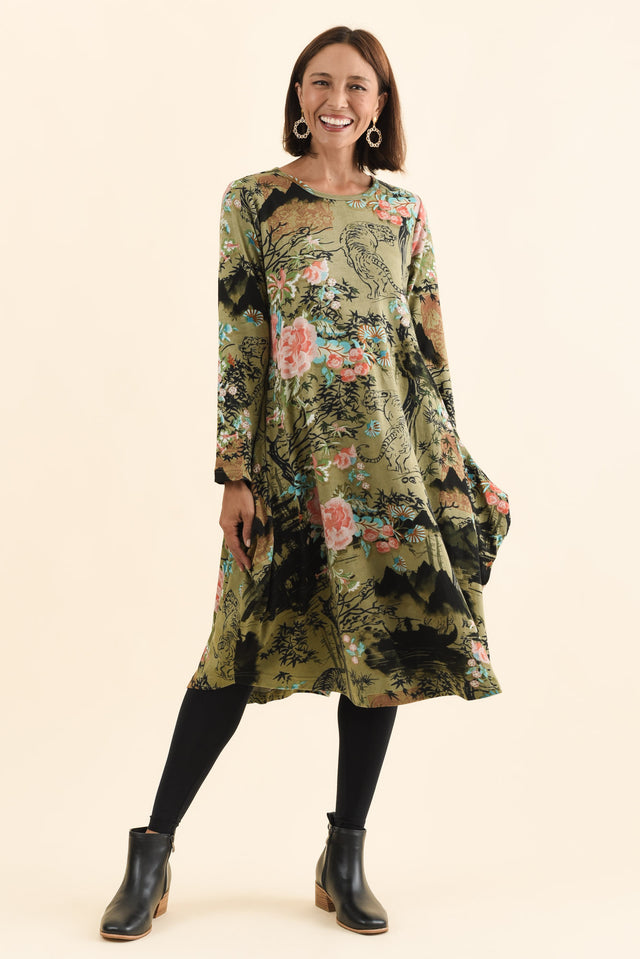 Fonte Olive Blossom Cotton Knit Dress,Brunette model,alt text|model:Cara image 7