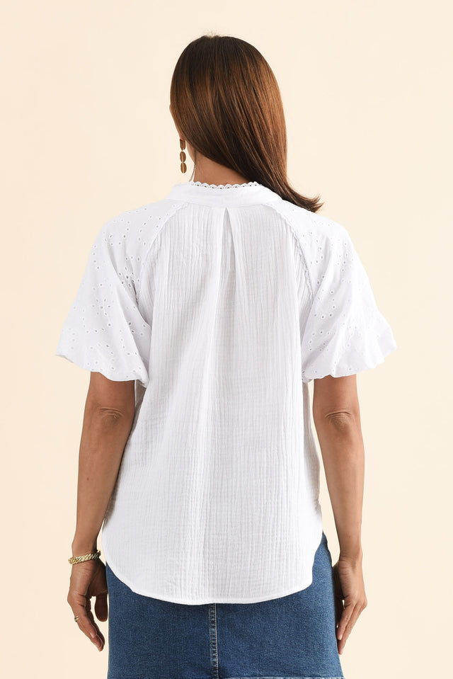 Frances White Cotton Embroidered Shirt,Back,Brunette model,alt text|model:Cara image 4