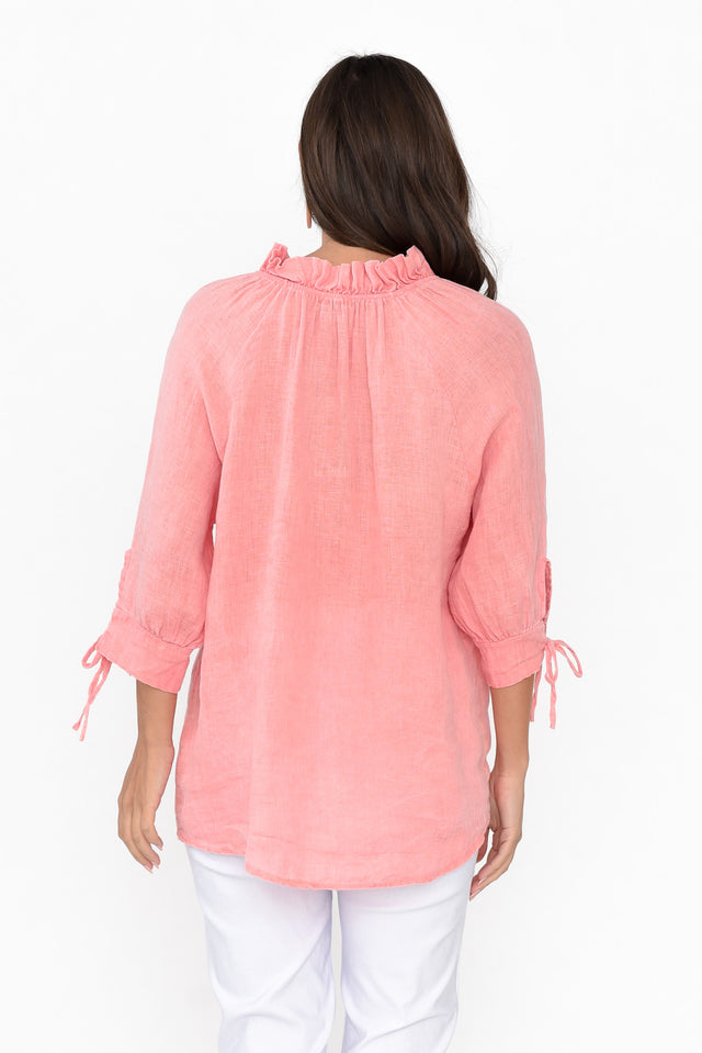Francisco Peach Linen Frill Top