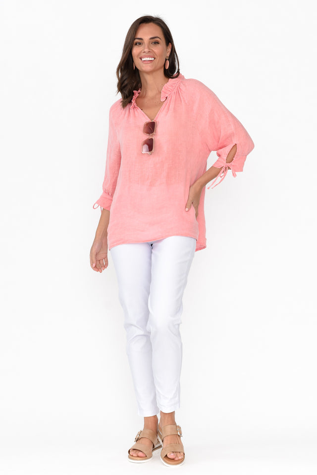 Francisco Peach Linen Frill Top
