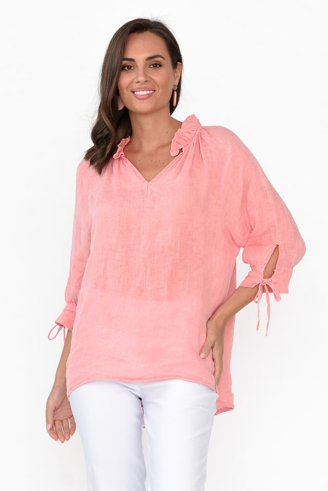 Francisco Peach Linen Frill Top