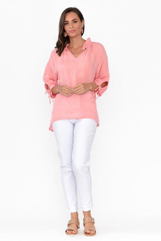 Francisco Peach Linen Frill Top