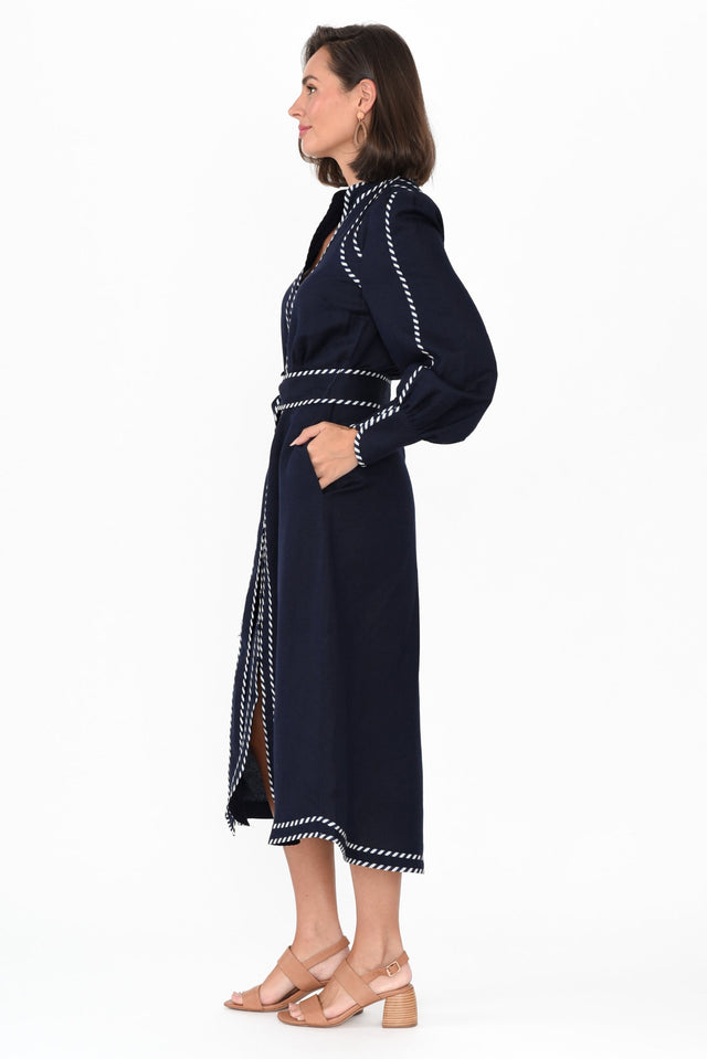 Nova Navy Ink Linen Blend Dress,Brunette model,alt text|model:MJ image 4