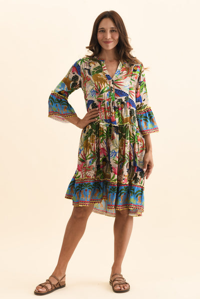 Frankie Green Tropical Frill Sleeve Dress