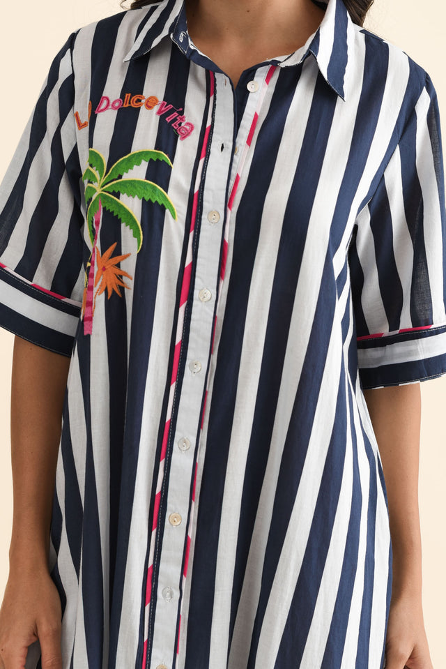 Franklin Navy Stripe Cotton Shirt Dress,Brunette model,alt text|model:Brontie image 6