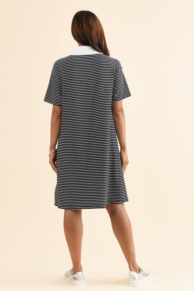 Freddy Navy Stripe Cotton Polo Dress,Back,Brunette model,alt text|model:Cara image 4