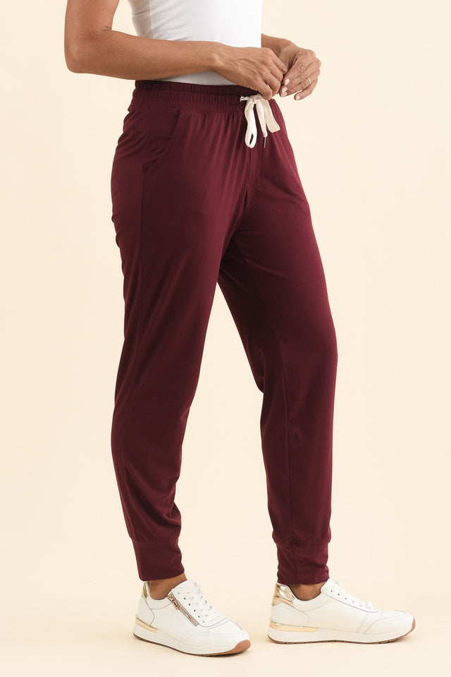 Freedom Burgundy Drawstring Sweatpants,Brunette model,alt text|model:Cara image 5