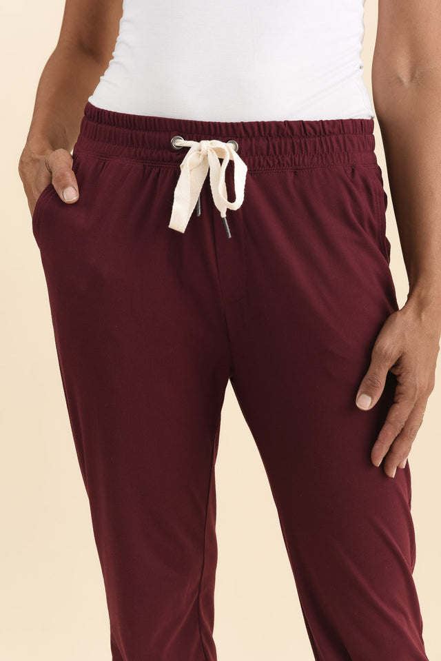 Freedom Burgundy Drawstring Sweatpants,Brunette model,alt text|model:Cara image 7