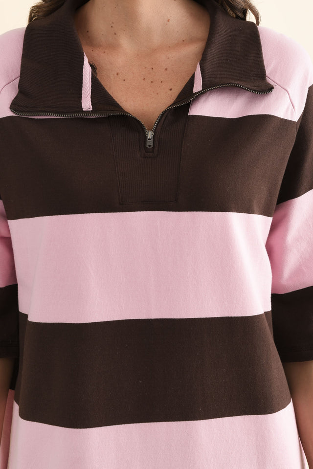 Freedom Chocolate Stripe Cotton Pocket Dress,Detail,Brunette model,alt text|model:MJ image 5