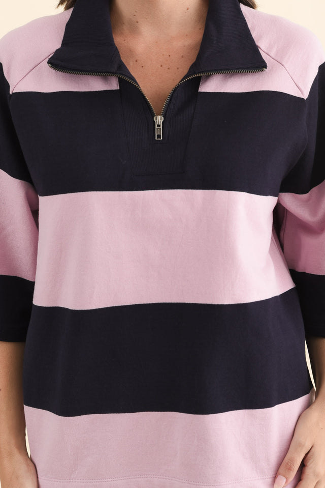 Freedom Pink Stripe Cotton Collared Sweat,Brunette model,alt text|model:MJ image 5