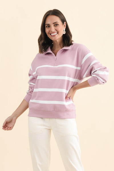 Freedom Pink Stripe Half Zip Sweatshirt