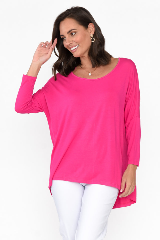 Fuchsia Milan 3/4 Sleeve Top
