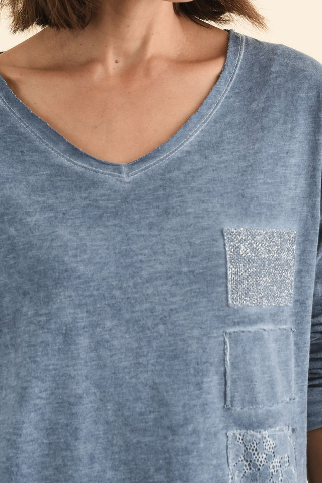 Fulton Steel Patchwork Cotton Top,Brunette model,alt text|model:Cara image 6
