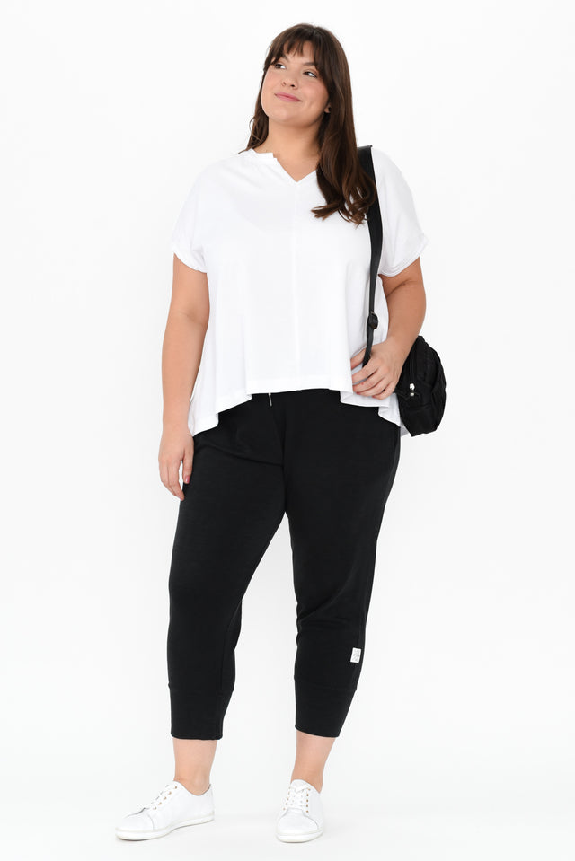 Fundamental Brunch Black Cotton Sweatpants,Brunette model,alt text|model:Gabby image 15
