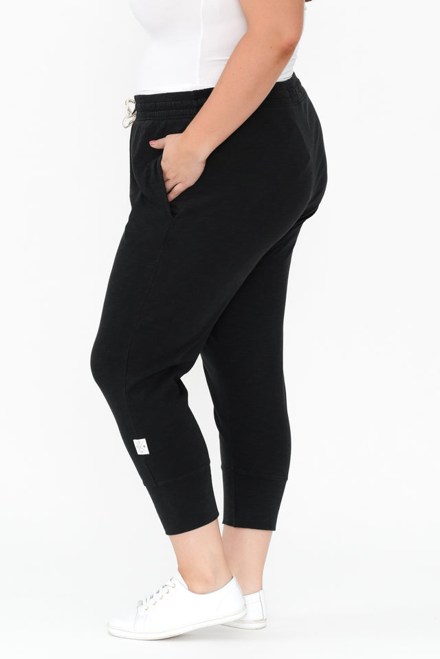 Fundamental Brunch Black Cotton Sweatpants,Brunette model,alt text|model:Gabby image 16