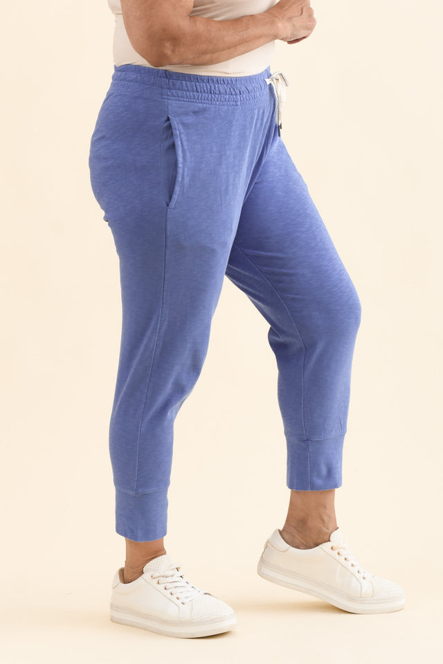 Fundamental Brunch Blue Cotton Sweatpants,Side,Brunette model,alt text|model:Pilita image 3