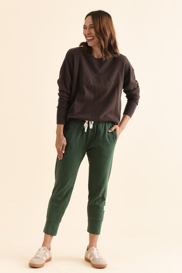 Fundamental Brunch Dark Green Cotton Sweatpants,Full Body,Brunette model,alt text|model:Cara image 3