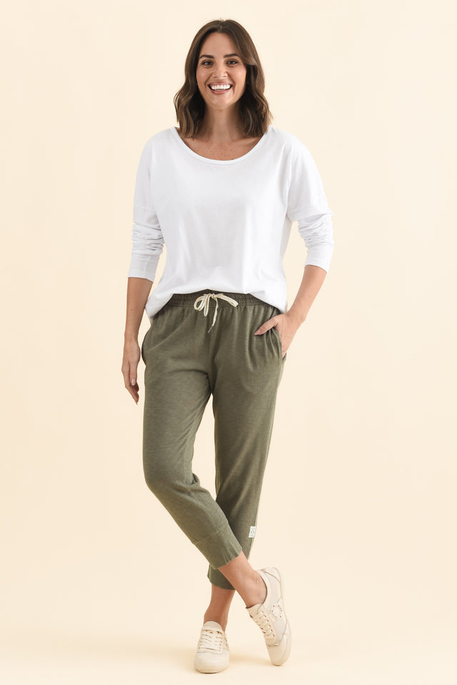 Fundamental Brunch Khaki Cotton Sweatpants,Brunette model,alt text|model:MJ image 8