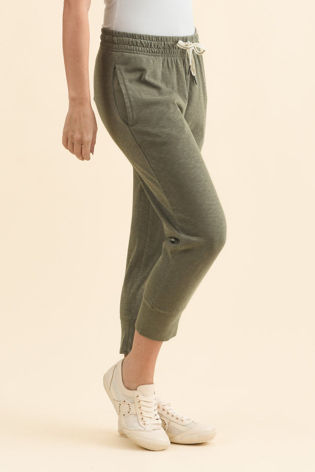 Fundamental Brunch Khaki Cotton Sweatpants,Brunette model,alt text|model:MJ image 5