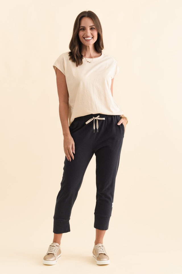 Fundamental Brunch Navy Cotton Sweatpants,Brunette model,alt text|model:MJ image 10