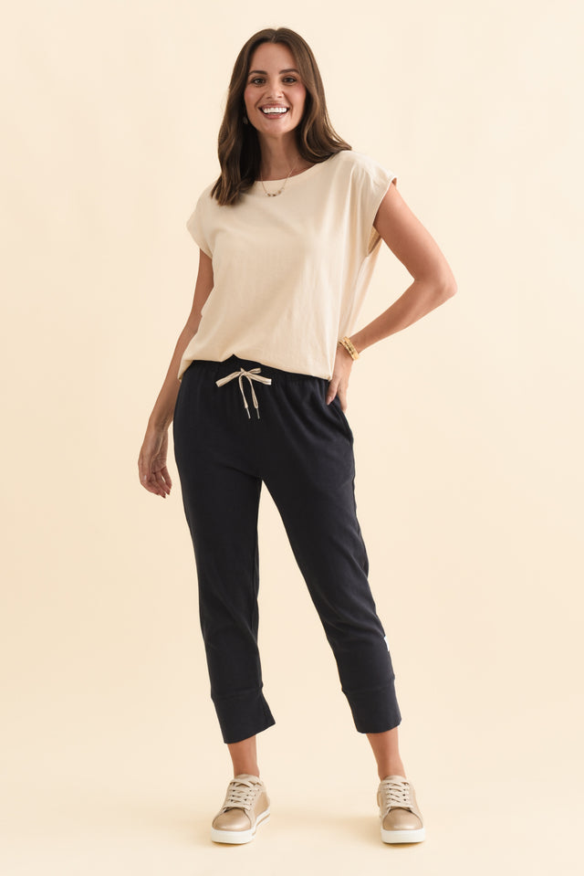Fundamental Brunch Navy Cotton Sweatpants,Brunette model,alt text|model:MJ image 5