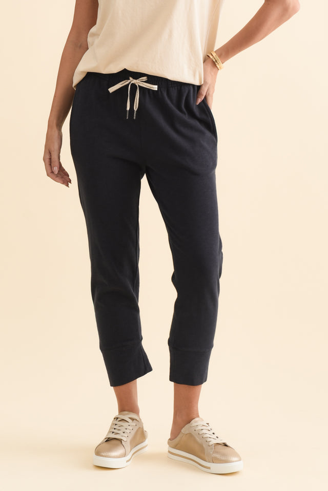 Fundamental Brunch Navy Cotton Sweatpants,Brunette model,alt text|model:MJ image 3