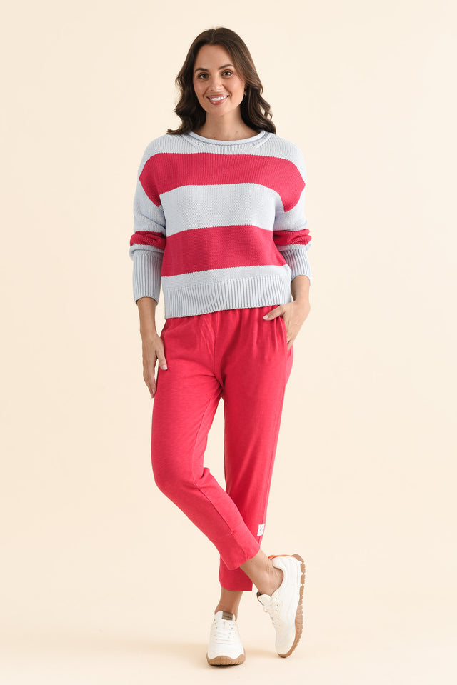 Vesi Red Stripe Cotton Knit Jumper,brunette model,Full Outfit,alt text|model:MJ image 6