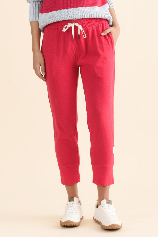 Fundamental Brunch Raspberry Cotton Sweatpants,brunette model,Front of Outfit,alt text|model:MJ image 1