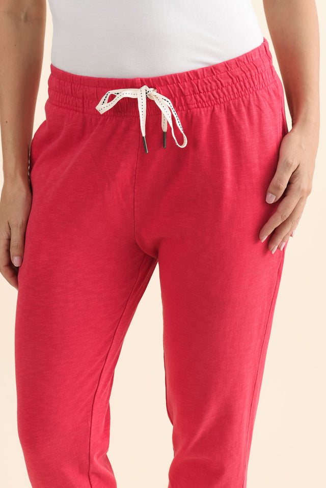 Fundamental Brunch Raspberry Cotton Sweatpants,brunette model,Side of Outfit,alt text|model:MJ image 3