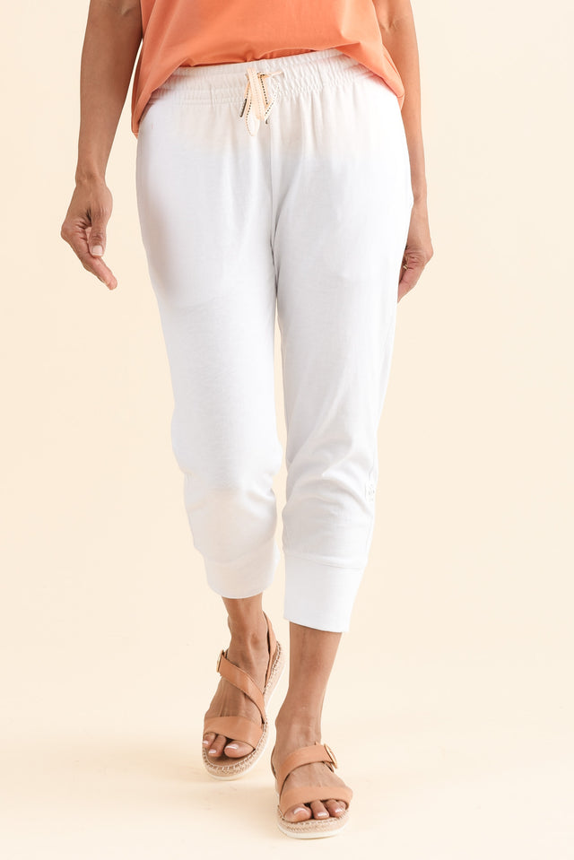 Fundamental Brunch White Cotton Sweatpants,Front,Brunette model,alt text|model:Cara
