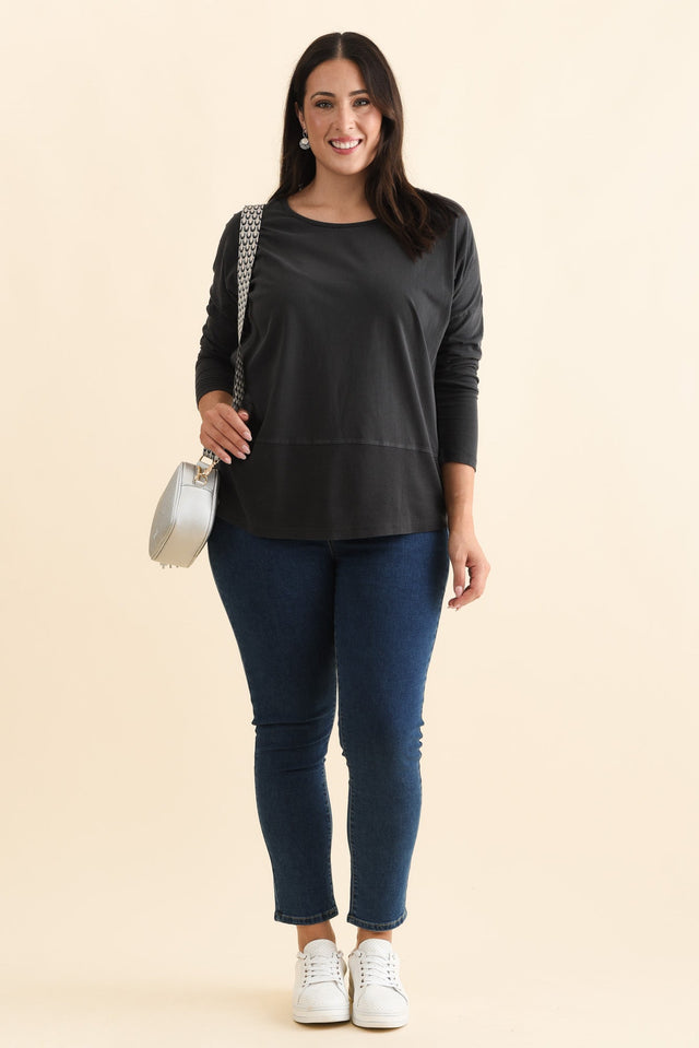 Fundamental Washed Black Cotton Rib Sleeved Top