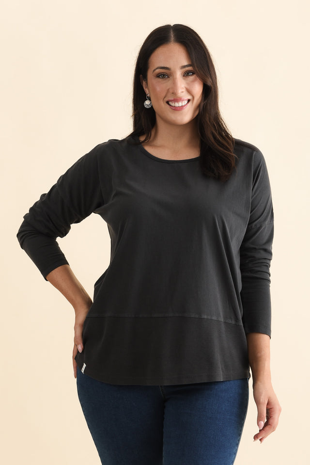 Fundamental Washed Black Cotton Rib Sleeved Top