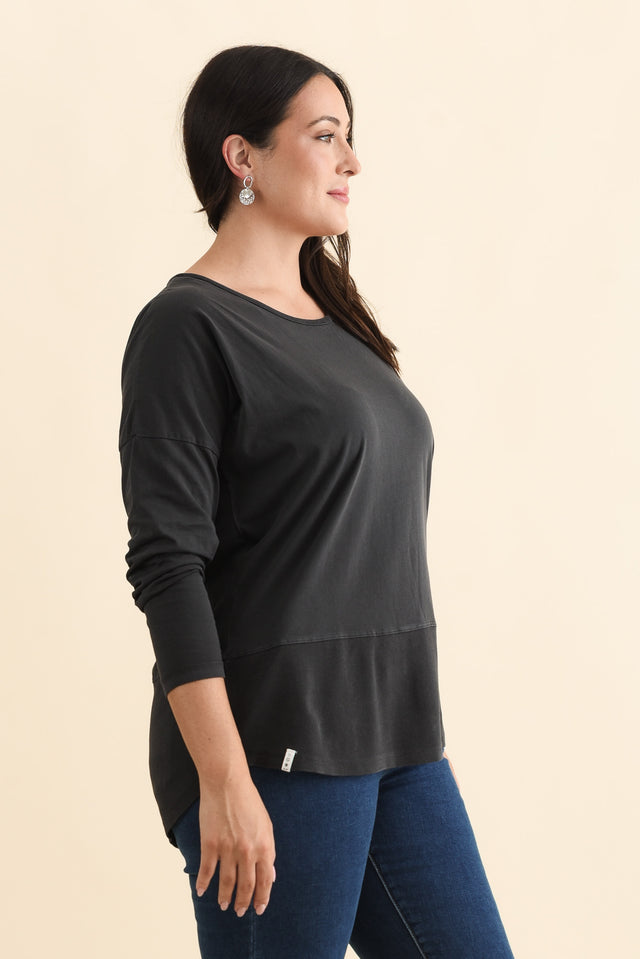 Fundamental Washed Black Cotton Rib Sleeved Top image 4