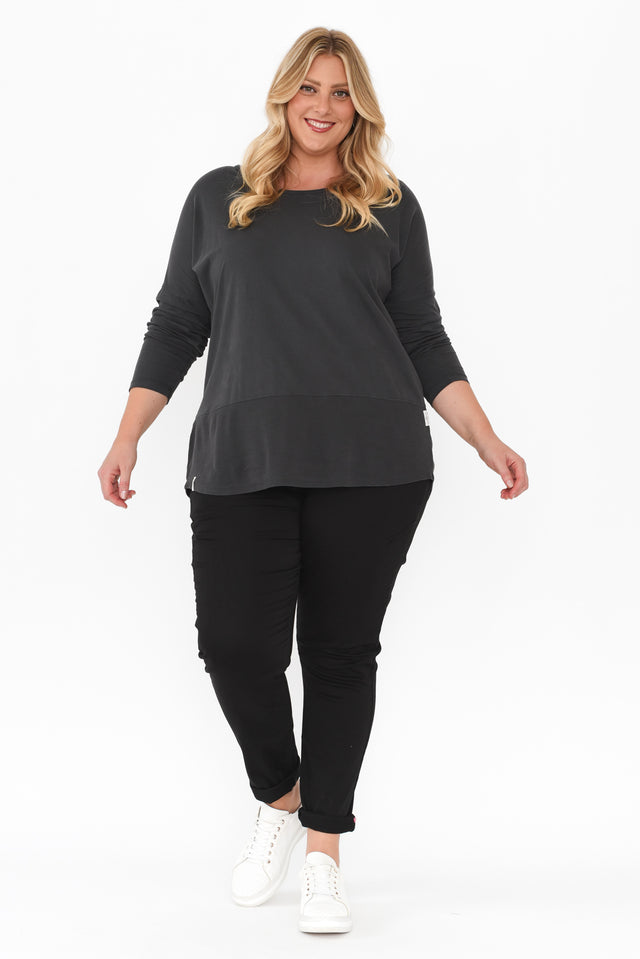 Fundamental Washed Black Cotton Rib Sleeved Top,Blonde model,alt text|model:Caitlin image 9