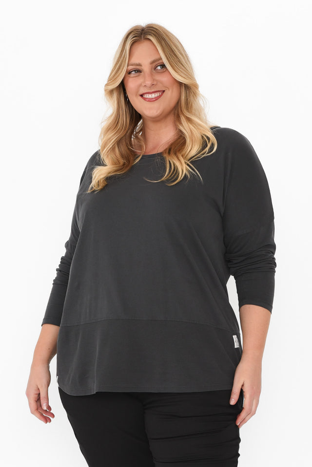 Fundamental Washed Black Cotton Rib Sleeved Top,Blonde model,plus-size,curve-basics,curve-tops,plus-size-sleeved-tops,plus-size-cotton-tops,plus-size-basic-tops,plus-size-winter-clothing,alt text|model:Caitlin image 8