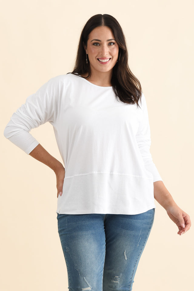 Fundamental White Cotton Rib Sleeved Top,Brunette model,alt text|model:Emilia image 10