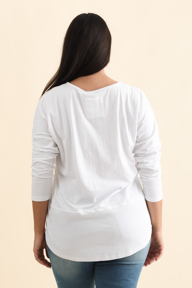 Fundamental White Cotton Rib Sleeved Top,Brunette model,alt text|model:Emilia image 13
