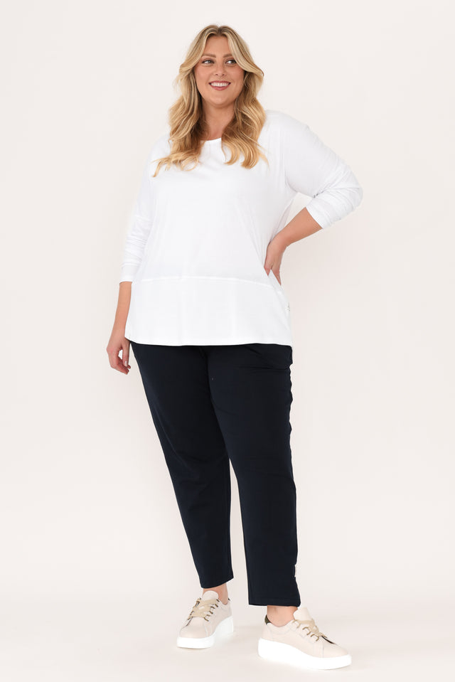 Fundamental White Cotton Rib Sleeved Top,Blonde model,alt text|model:Caitlin image 15