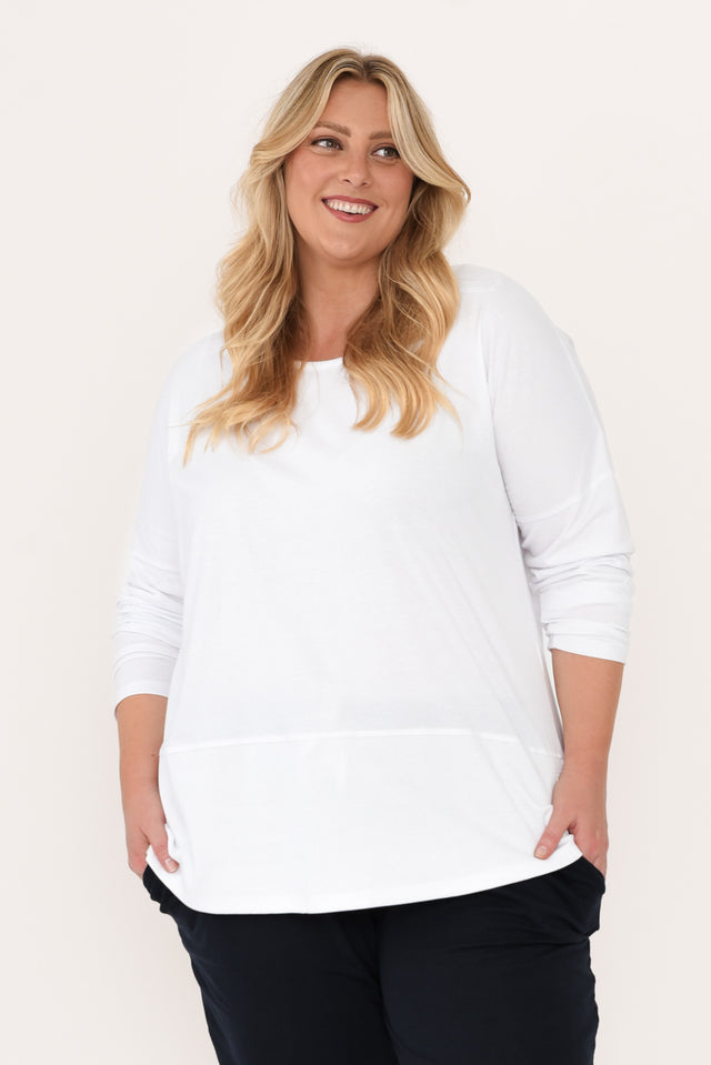 Fundamental White Cotton Rib Sleeved Top,Blonde model,plus-size,curve-basics,curve-tops,plus-size-sleeved-tops,plus-size-cotton-tops,plus-size-basic-tops,plus-size-winter-clothing,alt text|model:Caitlin image 14