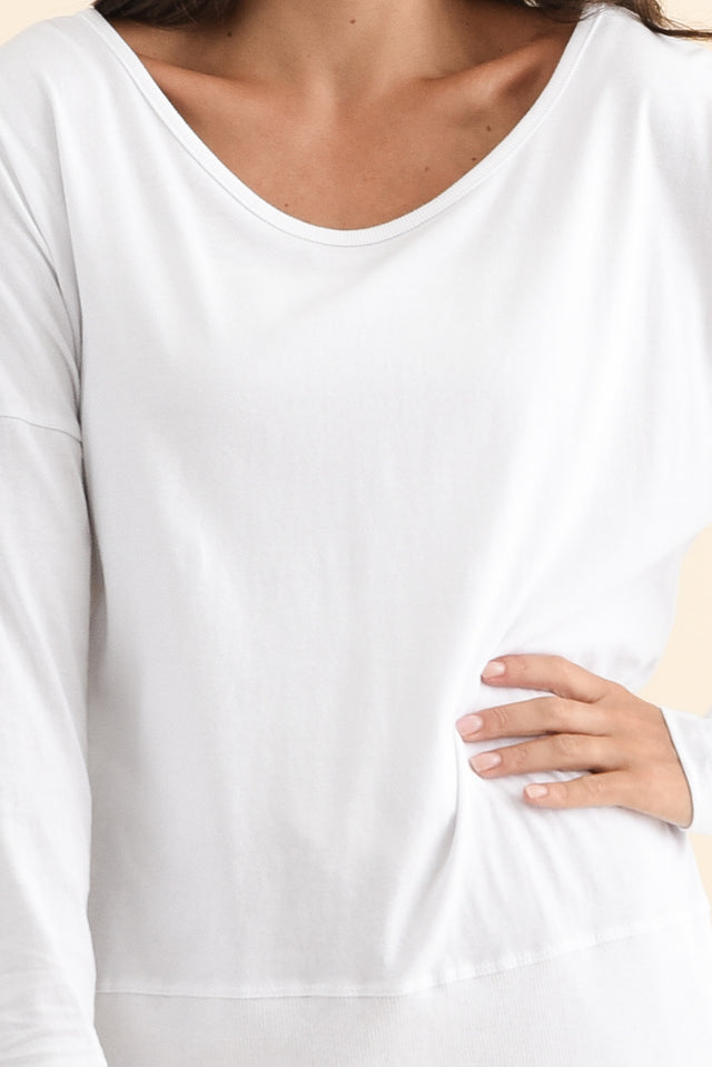 Fundamental White Cotton Rib Sleeved Top,Brunette model,alt text|model:Brontie image 8