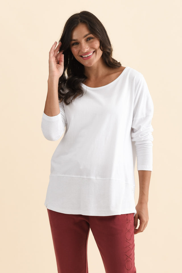 Fundamental White Cotton Rib Sleeved Top,Brunette model,alt text|model:Brontie