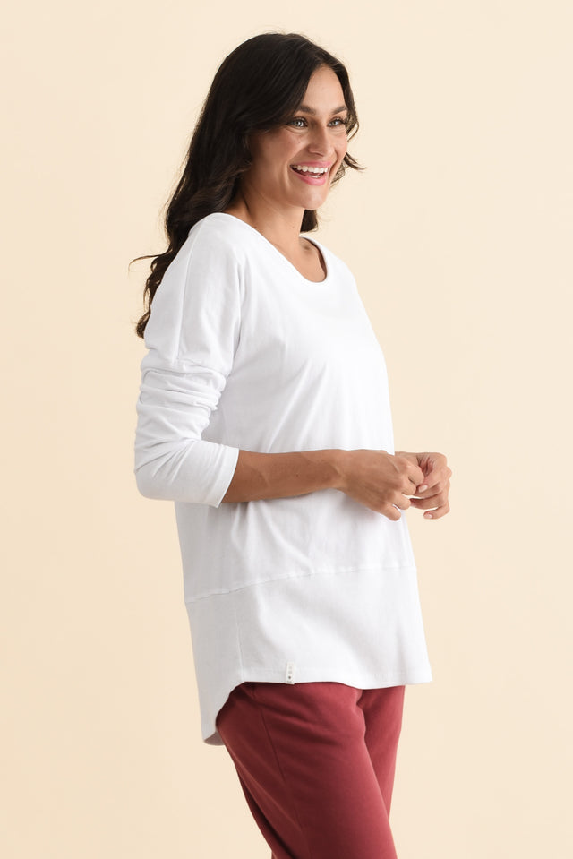 Fundamental White Cotton Rib Sleeved Top,Brunette model,alt text|model:Brontie image 6
