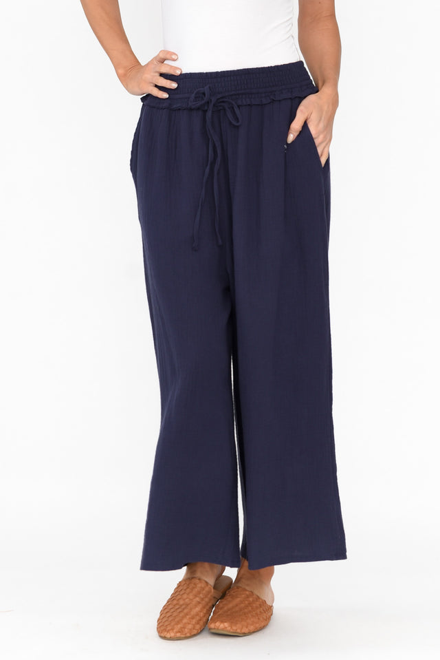 Gabby Navy Cotton Wide Leg Pants