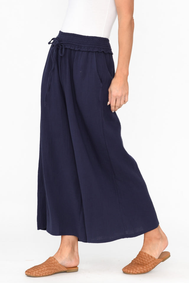 Gabby Navy Cotton Wide Leg Pants
