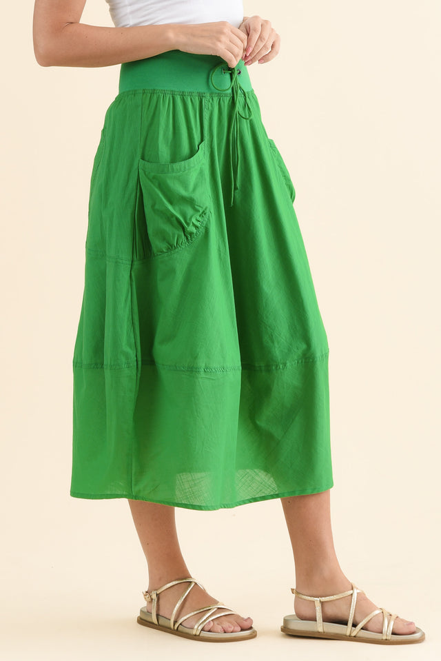 Gabe Fern Green Cotton Pocket Skirt,Side,Brunette model,alt text|model:MJ image 3