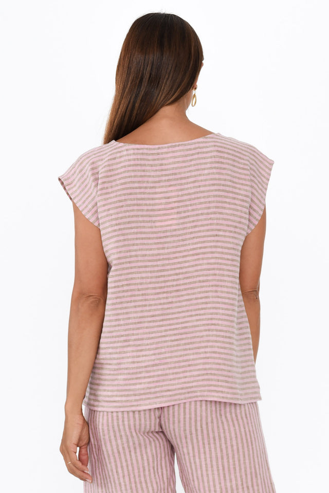 Gabriele Beige Stripe Linen Top,Brunette model,alt text|model:Cara image 5