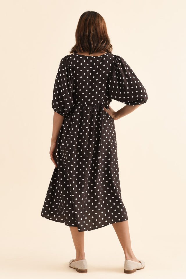 Gabriella Brown Spot Pocket Dress,Back,Brunette model,alt text|model:Cara image 4
