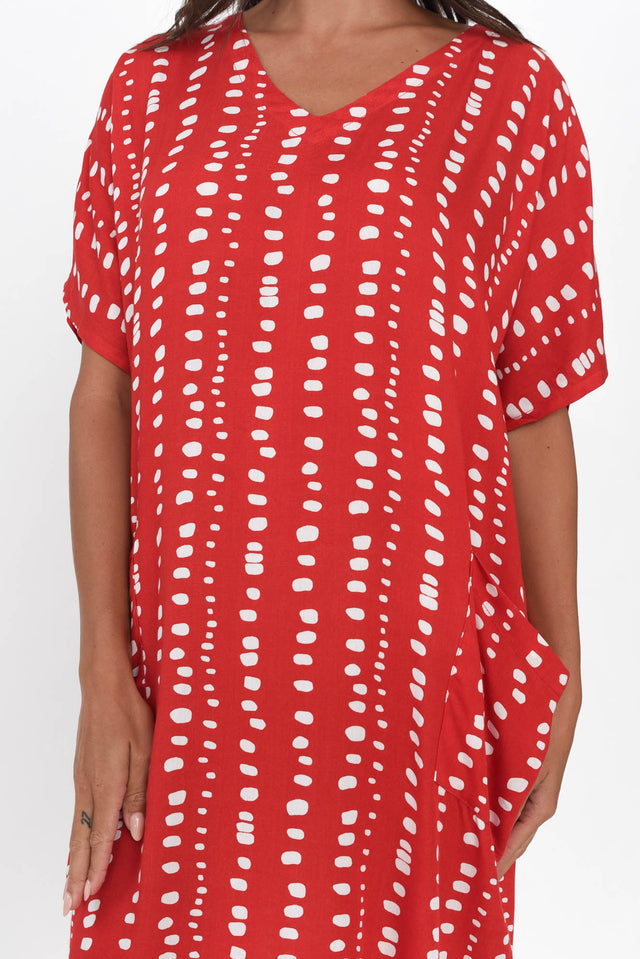 Gaby Red Abstract Spot Drape Tee Dress image 6